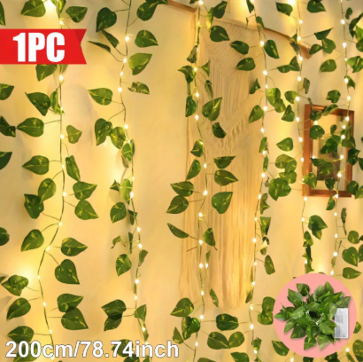 Artificial Plant Leaves bail with 10 ft LED Fairy Lights Battery Operated and 7 ft Bail Leaf for room decoration wall Hanging flowers