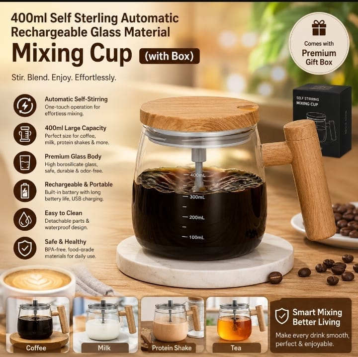 400ml Self-Stirring Coffee Mug – USB Rechargeable Automatic Mixing Cup for Coffee, Tea & Hot Chocolate