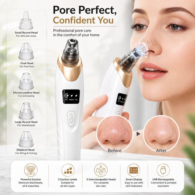 A rechargeable 5-in-1 vacuum suction blackhead remover machine