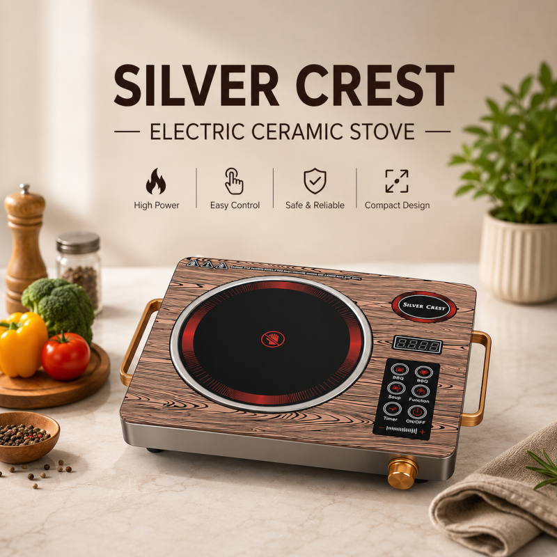 Bring professional cooking to your home! The Silver Crest 3500W Electric Ceramic Stove delivers rapid heating, precise temperature control, and a sleek modern look—ideal for every kitchen