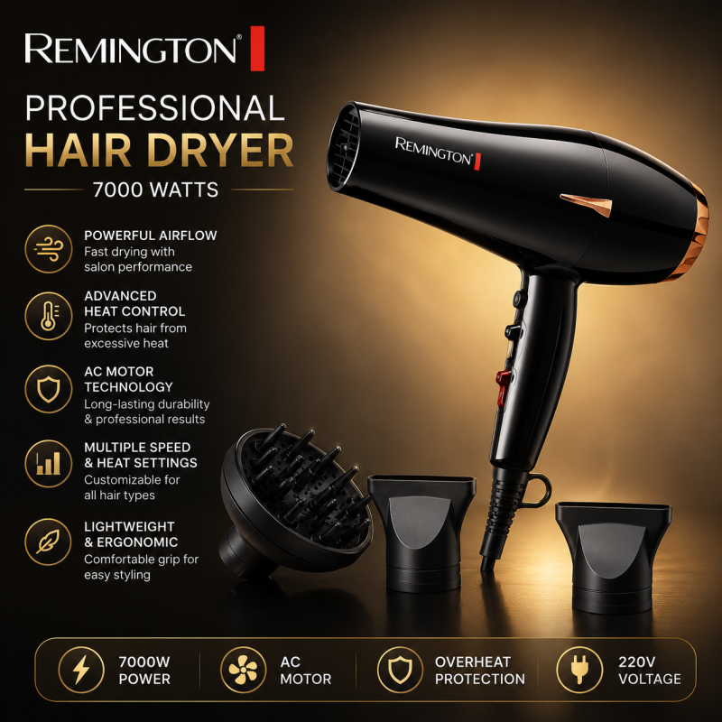 REMINGTON salon-quality styling at home with this high-performance hair dryer.
