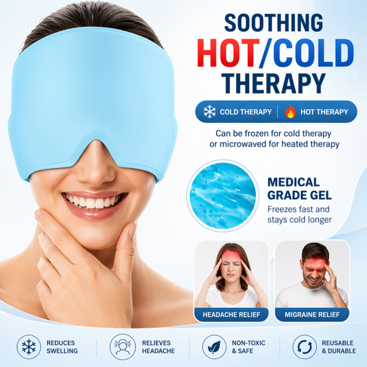 Migraine Relief Cap – Hot & Cold Therapy Gel Headache Hat with Ice Pack Eye Mask for Pain, Stress & Tension Relief