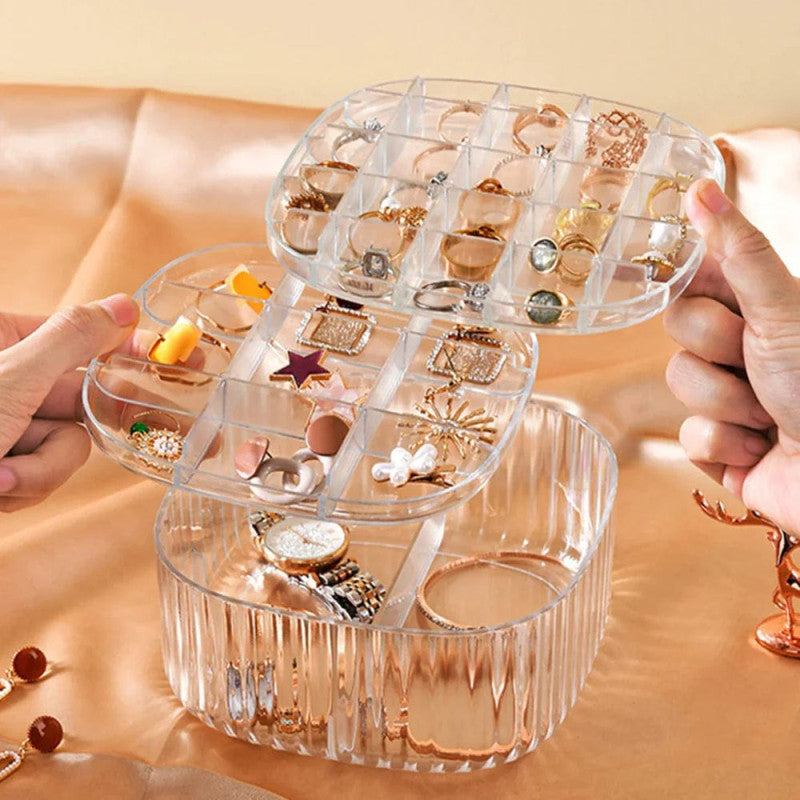 Elegant Transparent Crystal Portable Jewellery Box, Storage Organizer,