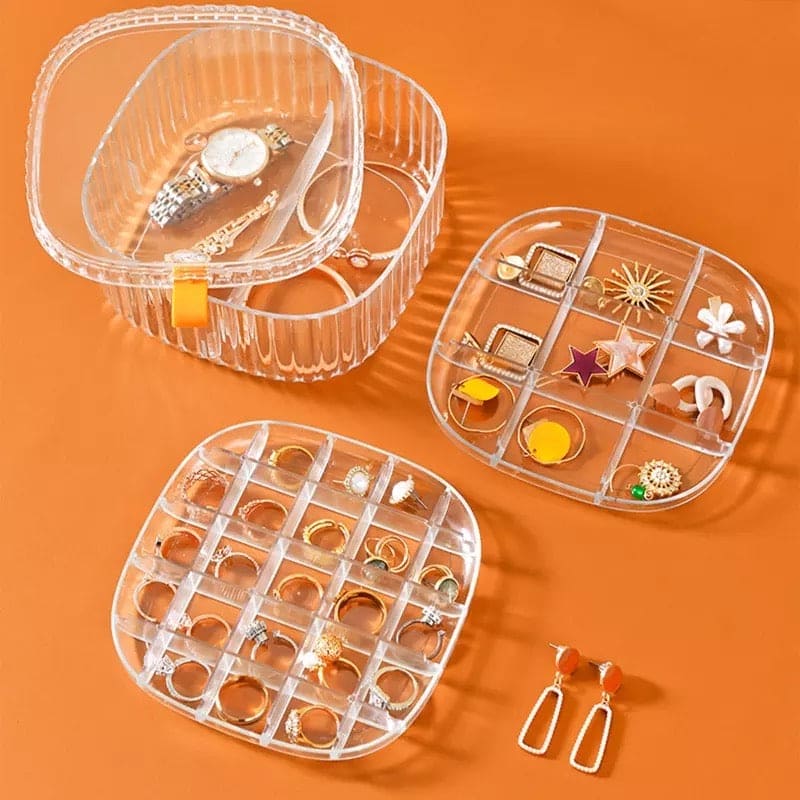 Elegant Transparent Crystal Portable Jewellery Box, Storage Organizer,
