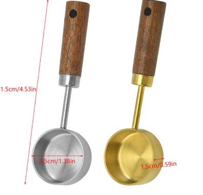 15ml Stainless Steel Measure Spoon Flat Bottom Hangable Measuring Cup Rustproof With Wood Handle Kitchen Coffee Measure Tools